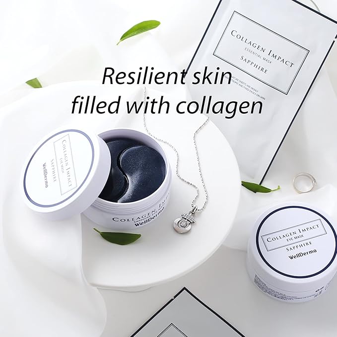 WELLDERMA Collagen Impact Sapphire Eye Mask 60 Sheets - NOURISHing ENRICHed Moisturizing Hydrogel Eye Patches Wrinkles Collagen, Under Eye for Dark Circles, Dry and Dull Skin