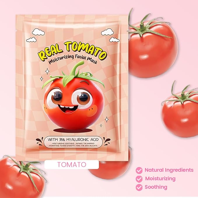8 Pack Tomato Fruit Face Masks for Kids,Hydrating Spa Face Mask For Sensitive Skin,Moisturize,Soothing,Nourish for All Skin Types,Natural Skin Care Spa Face Mask for Women Men Girls