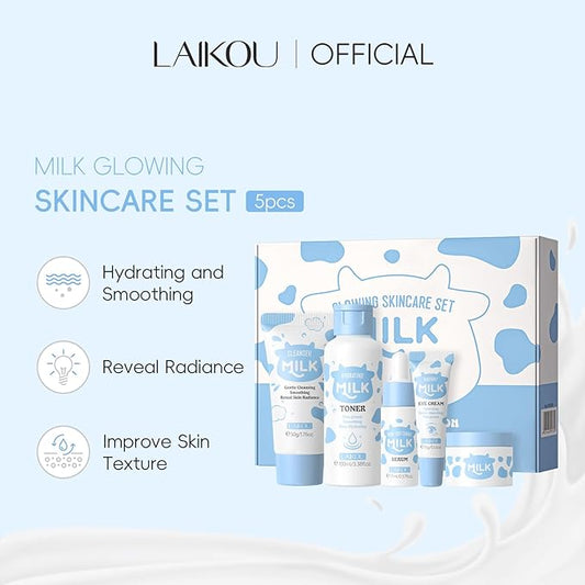 Skin Care Set, Skin Care Routine Kit for Women, Skincare Gift Set, Travel Size Toiletries with Milk Cleanser, Toner, Serum, Eye Cream, Face Cream Mother's Day Christmas Birthday Daughter Wife