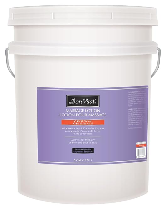 Bon Vital" - BVORIGL5G Original Massage Lotion for a Versatile Massage Foundation to Relax Sore Muscles & Repair Dry Skin, Lightweight, Non-Greasy Formula to Moisturize and Repair Dry Skin, 5 Gallon Pail