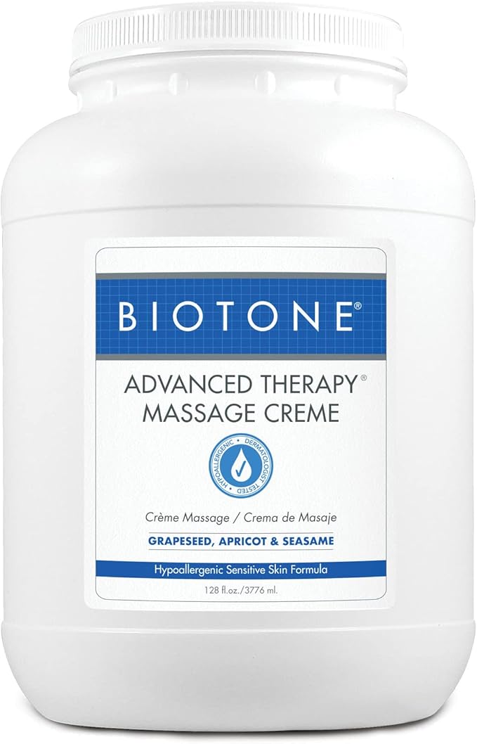 BIOTONE Advanced Therapy Massage Creme, Hypoallergenic and Fragrance-Free, Ideal Glide and Workability, Less Reapplications, Non-Greasy Finish