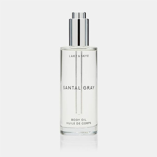 Lake & Skye Santal Gray Body Oil, 3.4 fl oz (100 ml), Hydrating with Vitamin E & Sweet Almond Oil - Woody Scent