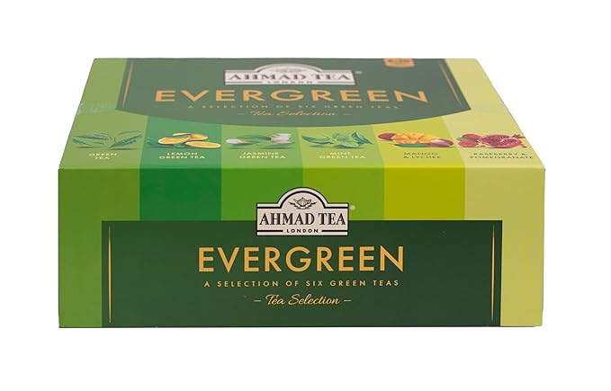 Ahmad Tea Green Tea, Evergreen Selection Pack Teabags, 60 Foil Teabags - Caffeinated & Sugar-Free