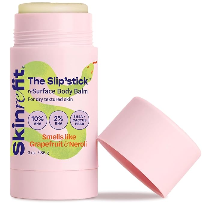 Slip'stick Body Balm - 10% AHA 2% BHA Exfoliating Body Lotion Stick, Moisturize Rough & Bumpy Skin, Salicylic & Glycolic Acid Lotion Bar, Cracked Heels & KP Bump Eraser, Strawberry Legs 3 OZ