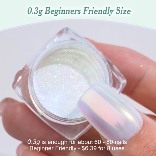 Pretty Diva 0.3g Mermaid Unicorn Chrome Nail Powder, Aurora Iridescent Chrome Powders for Nails, Mermaid Powder for Nails Chrome Mica Powder Manicure Pigment (Opal, 0.3g)