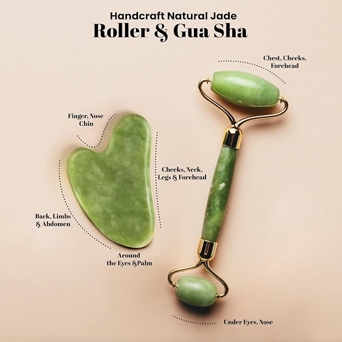 ROSELYNBOUTIQUE Gua Sha Facial Tools & Face Lift Roller for Wrinkless Natural Skincare Tool Jade Roller Guasha Tool for Face (Green)