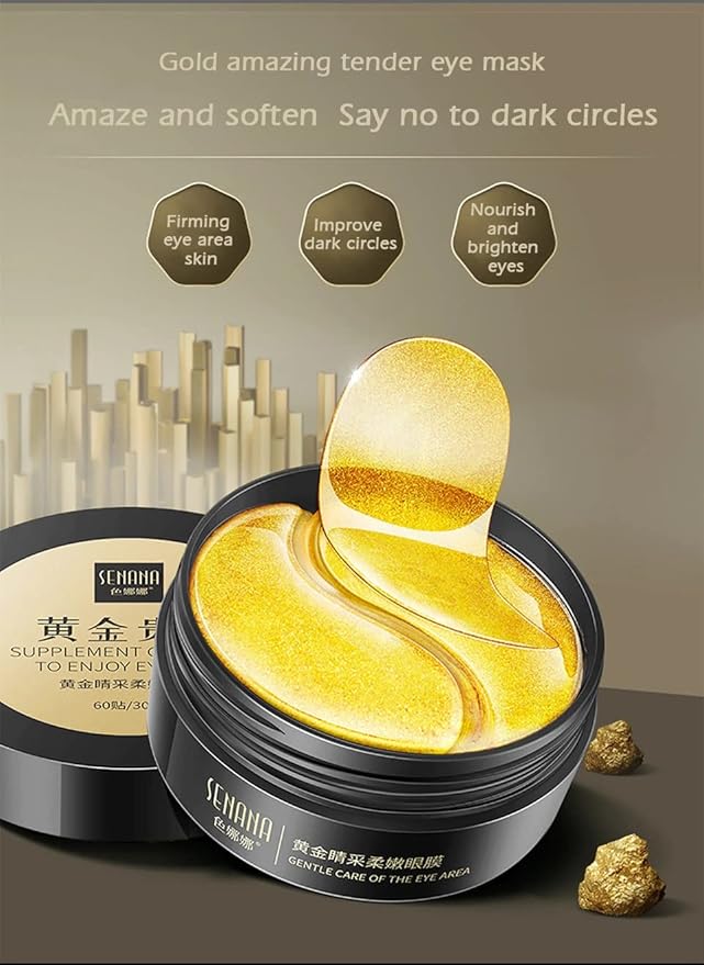 Senana MarinaUnder Eye Masks, Eye Lines And Moisturizing Eye Patches, Moisturizing, Nourishing, Improving Eye Bags, Dark Eye Circles, Under Eye Gel Pads with Collagen Hyaluronic Acid (60 Pieces) (24K Golden eye Collagen)