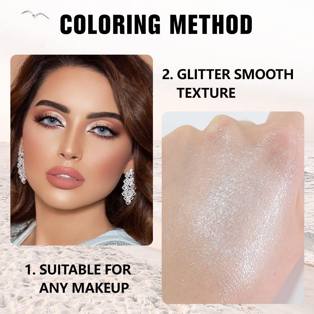 evpct Pear White Shimmer Single Eye shadow Palette Makeup for Older Women, Glitter Sparkly Pearl Shimmer Cream Eyeshadow Palette Brightener Make up, High Pigment Waterproof Monochrome Mini Eyeshadow