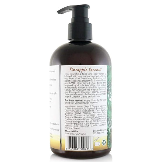 Coco Fiji Face & Body Lotion Infused With Coconut Oil | Lotion for Dry Skin | Moisturizer Face Cream & Massage Lotion for Women & Men | Pineapple Coconut 12 oz, Pack of 1