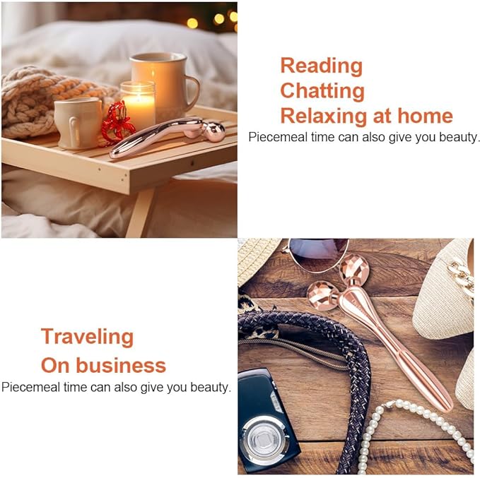 3D Face Roller Metal Facial Massager Face Sculpting Gua Sha Massage Tool for Eye Skin Care Reducing Puffiness Anti-Wrinkle for Women Girl Gift Set(Rose Gold)