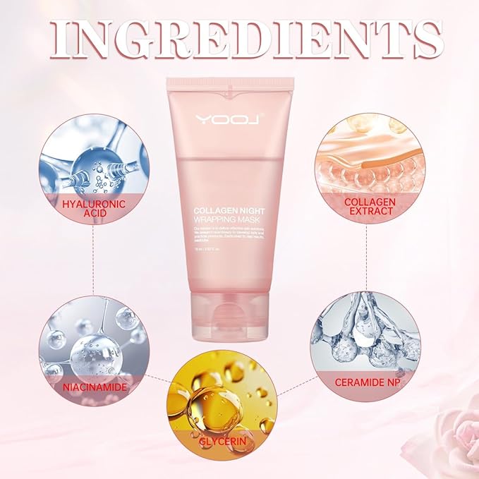 Collagen Overnight Wrapping Peel Off Facial Mask Pack,Collagen Night Wrapping Mask,Hydrates and Tightens Skin,Reduces Sagging,Elasticity & Hydration Care 2.54 fl.oz (Brush Included)