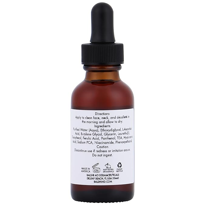 TOTAL SERUM - Vitamin C E with Ferulic Acid Serum - w/L Ascorbic Acid, Hyaluronic Acid, Glycerin, and Sodium PCA - Vitamin C Serum with Ferulic Acid Use to Boost Defense, Brighten, Firm, Hydrate, 1oz