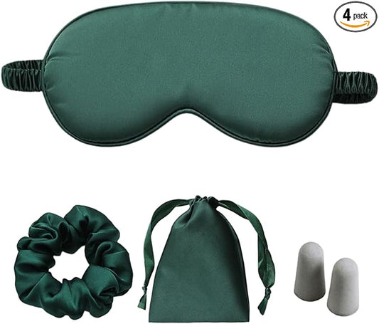 Silk Satin Sleeping Eye Mask, Green Sleep Eye Night Blindfold for Women and Men, Soft Breathable Blackout Eyeshade Eye Cover for Travel, Wedding Bridesmaid Gift