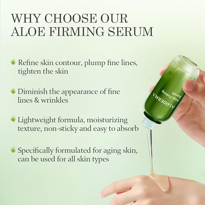 Aloderma Firming Face Serum with 64% Organic Aloe Vera - Age-Defying Face Plumping Serum for Radiant Skin - Tighten Skin, Reduce the Appearance of Fine Lines & Wrinkles with Hyaluronic Acid, 1.7 Oz