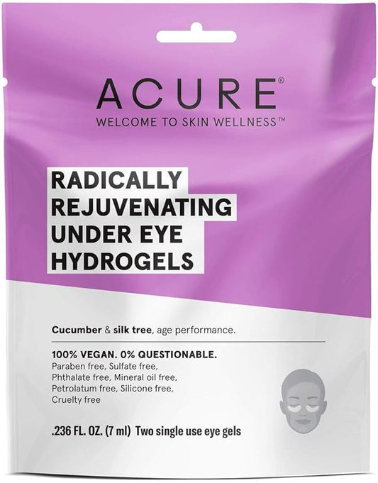 Acure Organics Radically Rejuvenating Under Eye Hydrogel Mask (Pack of 2) with Cucumber and Silk Tree, for Age Performance.236 fl. oz.