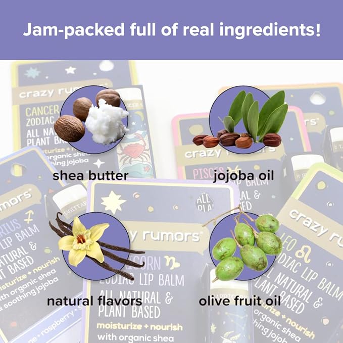 Crazy Rumors Pisces Zodiac All Natural, Plant Based Lip Balm to Moisturize and Nourish your Lips - Water Blend (Tropical Mango, Citrus Lemon, and Fragrant Berry)