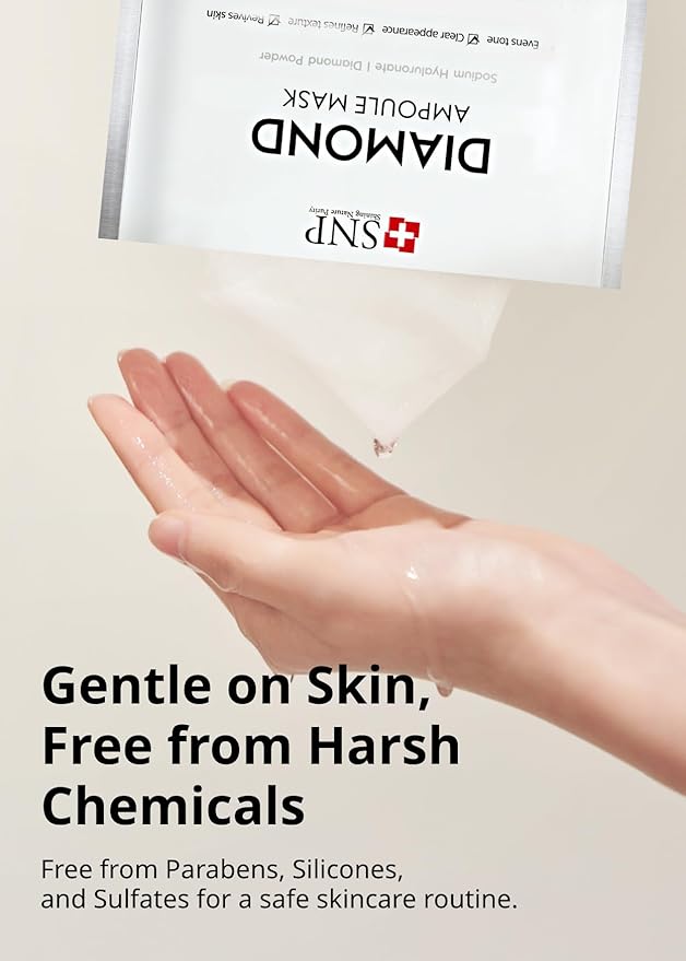 SNP [K Beauty Diamond Ampoule Sheet Mask | Tightening, Hydrating, and Nourishing with Real Diamonds for All Oily Skin Types | Korean Face Mask Skincare | Facial Moisturizing | 10 Sheets