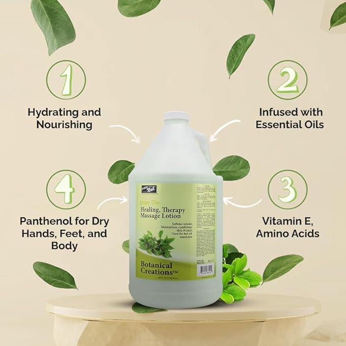 PRO NAIL - Healing Therapy Massage Lotion - Professional Pedicure, Body and Hot Oil Manicure, Infused with Natural Oils, Vitamins, Panthenol and Amino Acids (Green Tea, 1 Gallon)