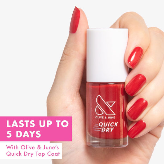 Olive & June Quick Dry Nail Polish | Instant, Fast-Drying, Smudgeproof Color | 15-free, Vegan, Cruelty-Free Formula | Lasts up to 5 Days | Salon-Quality Manicure at Home | Lippy | Shimmering Red
