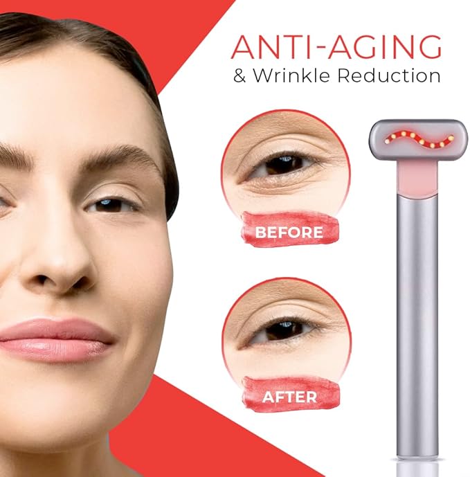 Red Light Therapy for Face, 4-in-1 Rejuvenation Wand: Skin Tightening Massager, Anti-Aging & Wrinkle Reduction, Face & Neck Care Tool (Stellar Silver)