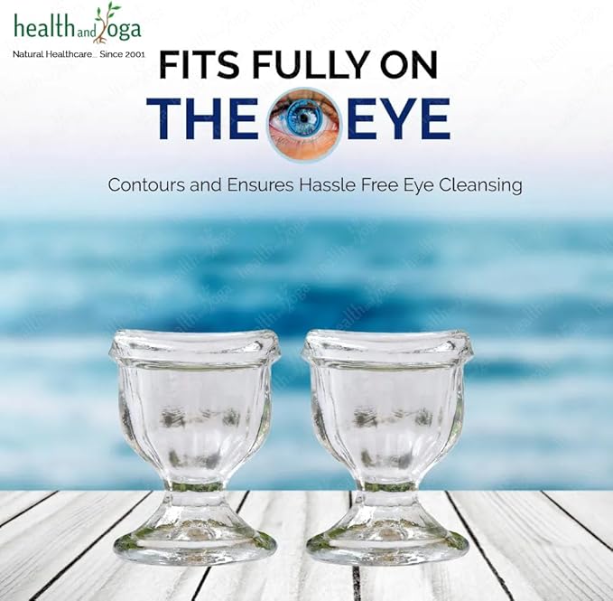 HealthAndYoga™ ChillEyes Transparent Glass Eye Wash Cup - Effective Eye Rinse and Cleansing – Eco-Friendly, Non-Reactive, Safe and Comfortable (Clear - Set of 2)