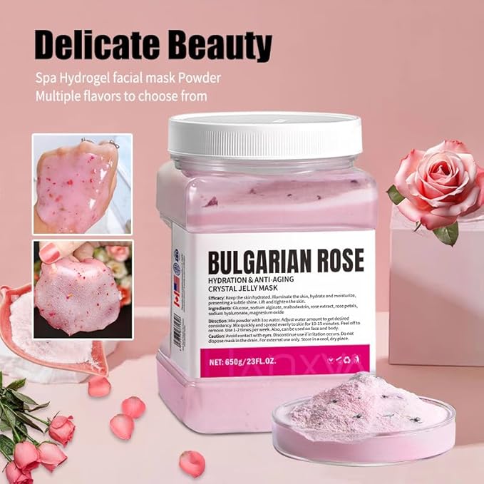 Jelly Face Mask Peel Off Powder 650g Moisturizing and Hydrating Repair and Smooth Skin Care for Home Salon Spa (Rose Hyaluronic Acid)