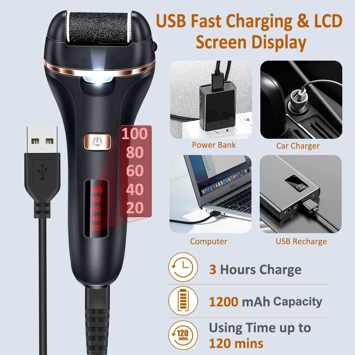 Electric Callus Remover for Feet,Rechargeable Foot File Hard Skin Remover,Waterproof 14 in1 Professional Pedicure Kit for Cracked Heels &Dead Skin,with 3 Roller Heads 2 Speed