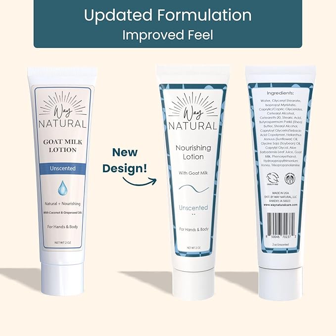 Goat Milk Lotion, Unscented - Travel Size, Natural, Body/Hand - Goat Milk Hand Cream for Women and Men - Creamy, Dry Skin Relief - Unscented Lotion - 1 (2oz) Tube