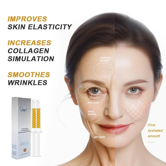 Under Eye 24K Gold Gel |Reduce Fine Lines, Dark Circles, Puffy Eyes, Undereye Bags| Advanced Night Anti Wrinkle Repair Eye Solution Gel-Cream | Facelift Essence Cream | 2 Syringe Pack