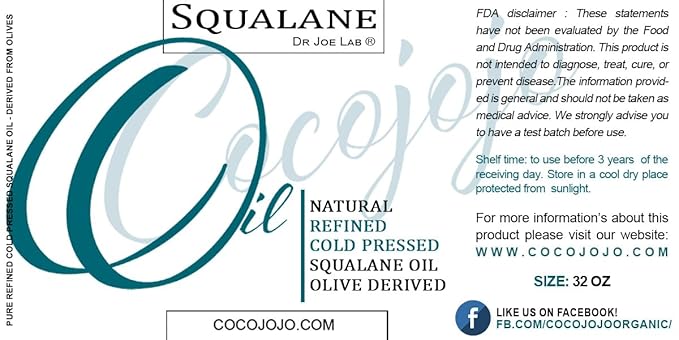 Dr Joe Lab Squalane Oil for Face - Squalane Moisturizer, Squalane Oil Organic, Squalane Body Oils, Natural Plant Derived From Olives - Refined Cold Pressed for Face Skin Hair - 32 Fl Oz