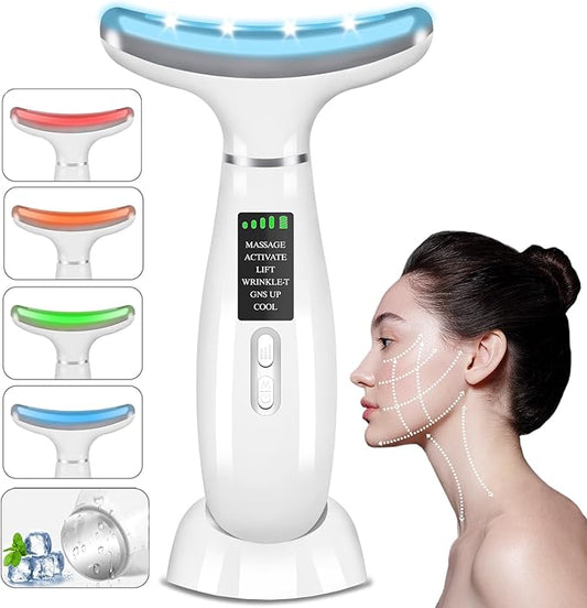 Youngfocus Face-Neck Massager, Vibration, Cooling and Thermal Functions for RedLight Therapy Skin Care, Anti-Aging Facial Massager Wand Improve, Lift, Tightening and Smooth (White)