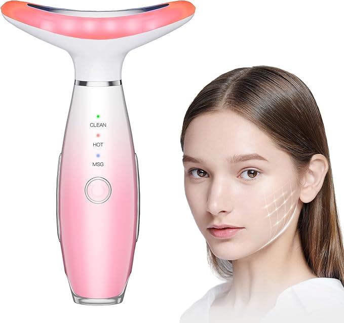 Face and Neck Massager,3 Color Facial Tool with Vibration, Rechargeable Facial Massager for Skin Care (Pink)