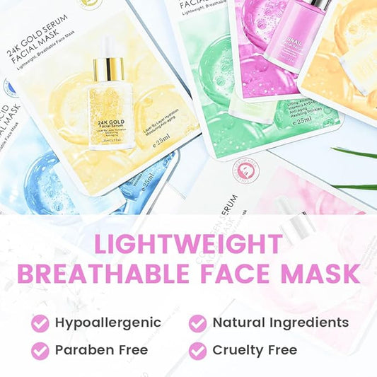 Face Sheet Mask Skincare,Hydrating Spa Face Mask For Sensitive Skin,Moisturize,Nourish for All Skin Types,Natural Skin Care Spa Face Mask for Women Men Girls,Pack of 6