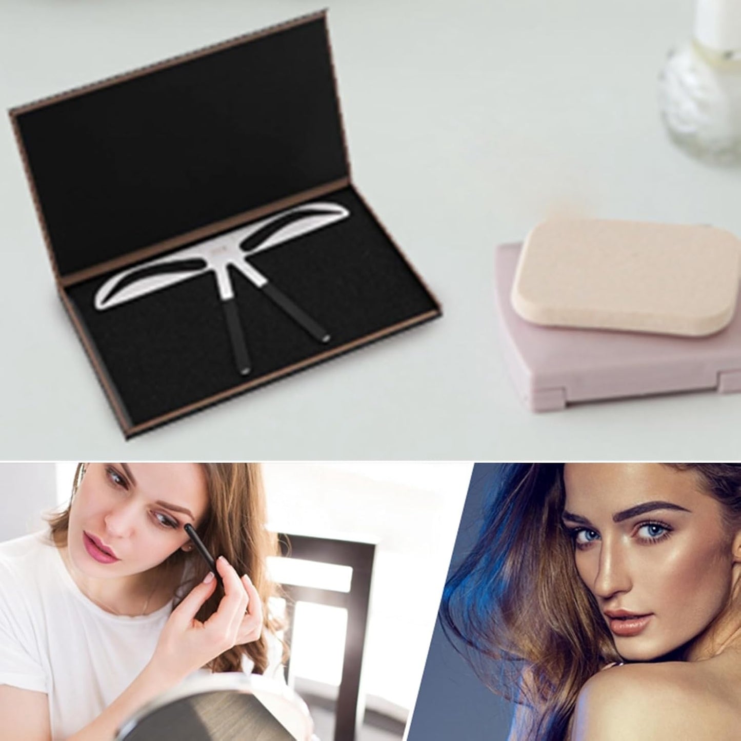 Brrnoo 4-in-1 Eyebrow Measuring Tool Shaping Stencil, Adjustable Ruler for Permanent Makeup Measurement Design Template