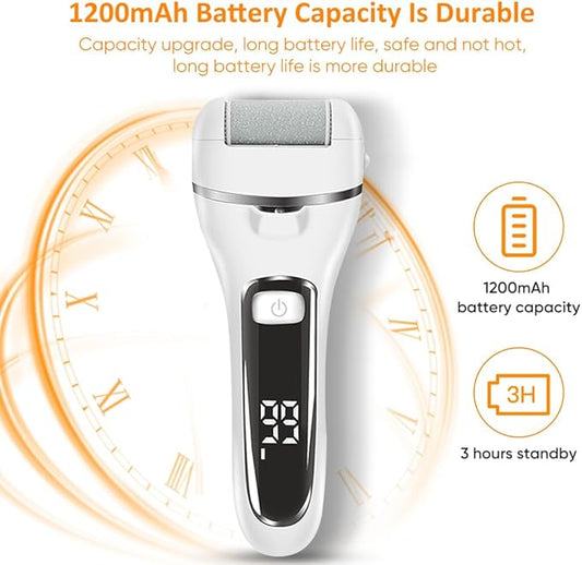 Premium Electric Foot Callus Remover Kit - 18 Piece Electric Foot Filer and Callous Remover Tool for Pedicure - Luxurious White