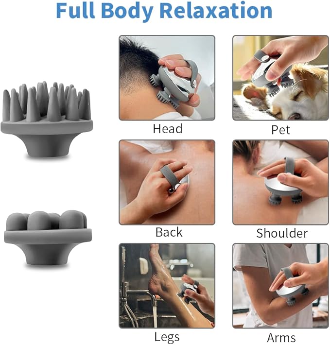 Scalp Massager, with 3 Kneading Modes and 8 Removable Claws Dog Cat Scratcher, Portable Handheld IPX7 Waterproof, Holiday Gifts for Him Her.