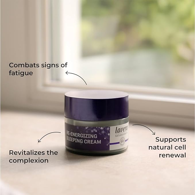 lavera Re-Energizing Sleeping Cream - night cream with grape & vitamin E - 5in1 over-night effect - revitalises & smooths complexion - combats signs of fatigue - natural cosmetics - vegan - 1.6 Fl Oz