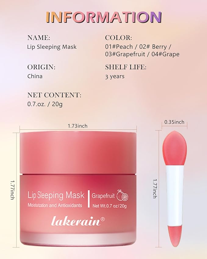 Sleeping Lip Mask, Overnight Hydrating & Prevention Dry and Cracked Lips Scrubs Exfoliator & Moisturizer, Ultra-Nourishing Lip Sleeping Mask with Wand, Lip Care Therapy Treatment for Women-01#Peach