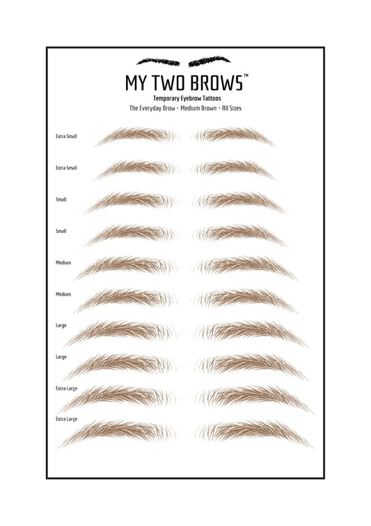 (10 pairs) Medium Brown Temporary Eyebrow Tattoo - Medium Size - Waterproof & Smudgeproof - Everyday Brow Style Eyebrow Stickers - Sheet Lasts up to 30 Days - Won't Work on Existing Brows