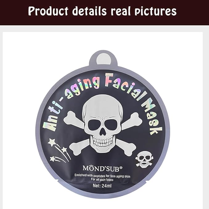 MOND'SUB Skull face mask,Hydrating and Soothing Facial Mask,Enriched with Peptides,Firm aging skin 8 packs-Spa Beauty Masks