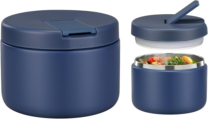 12oz Kids Soup Thermo for Hot Food Insulated Vacuum Food Jar with Buckle Lid, Stainless Steel Wide Mouth Leak Proof Lunch Container for School Travel-Blue