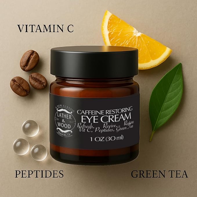 Lather & Wood Shaving Co Caffeine Restoring Eye Cream For Men - 'The Tiny Jar that Packs a Punch' Mens Eye Cream 30ml