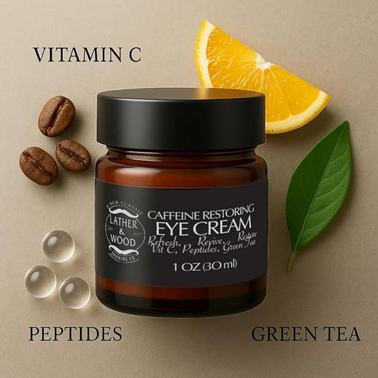 Lather & Wood Shaving Co Caffeine Restoring Eye Cream For Men - 'The Tiny Jar that Packs a Punch' Mens Eye Cream 30ml
