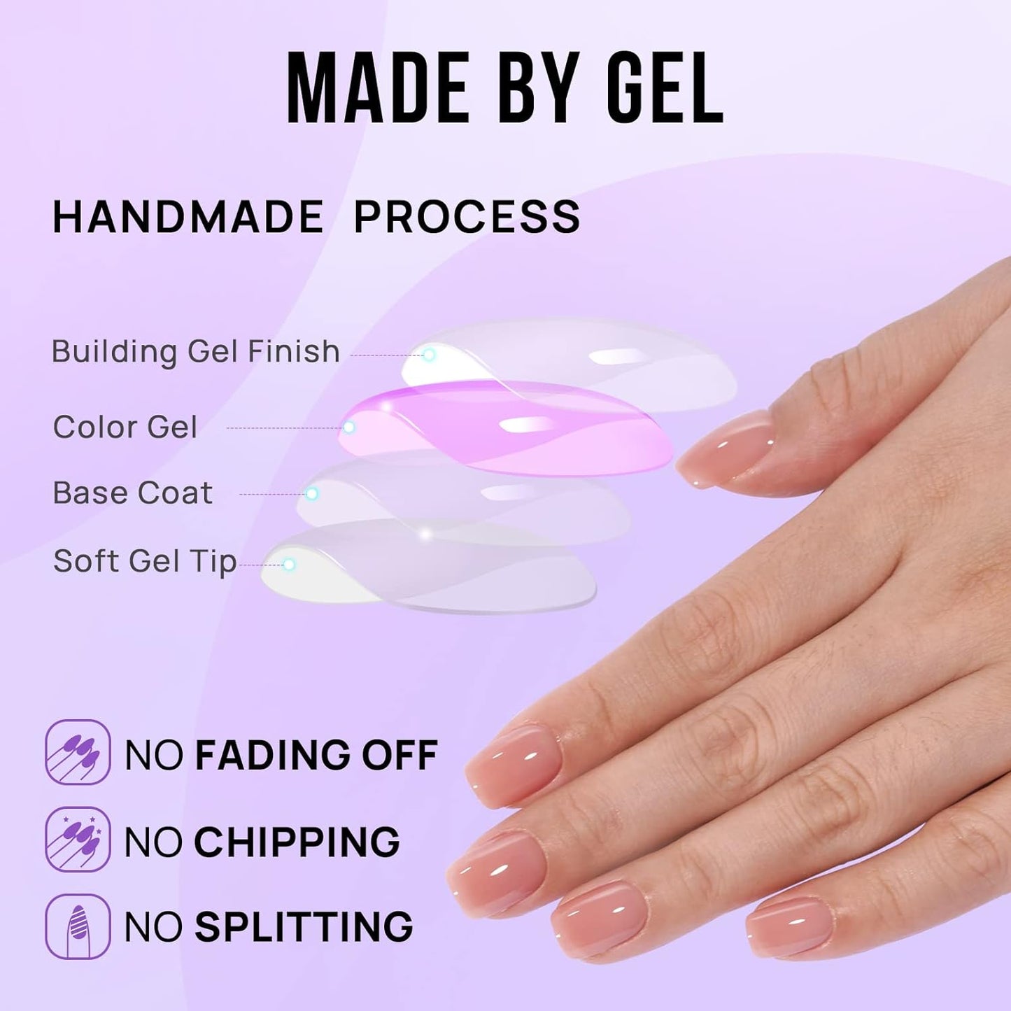 BTArtbox Press On Nails Short - Nude Square Nail Tips Glue On Nails, Reusable Stick On Nails in 15 Sizes - 30 Soft Gel Fake Nails Kit, Cinnamon