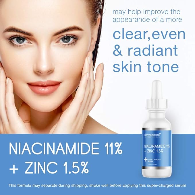 Niacinamide 11% + Zinc 1.5% Super Charged Serum | May Help Improve The Appearance of Pores, Skin Texture, Fine Lines & Dark Spots for a More Clear & Radiant Complexion | 1 fl oz / 30 ml