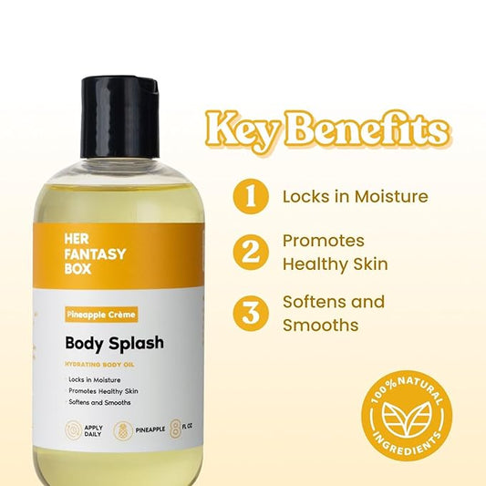 Her Fantasy Box Body Splash Hydrating Body Oil (Pineapple Creme) - Moisturizing, Non-Greasy Formula for Soft, Smooth Skin - All-Natural, Lightweight & Nourishing