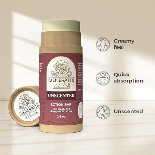 Lotion Bar Unscented - Vegan, Made in the US, Eco Friendly Stick - Quick Absorption, Non-Sticky - Natural Ingredients Solid Body Lotion for Women Dry Skin - Travel Body Lotion