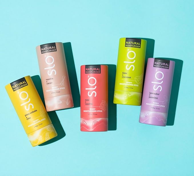 Slo | Natural Moisturising Stick - All Natural Ingredients, Vegan & Cruelty Free, Hydrating, Plastic Free, Paper Packaging | Rose + Vanilla, (2.11oz/60g)