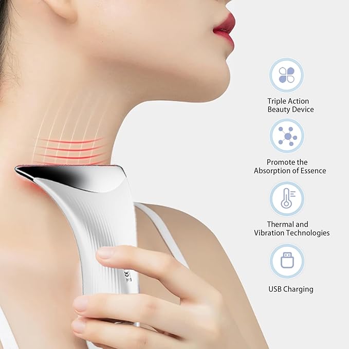 Facial Massager for Face and Neck, Red-Light-Therapy and Vibration Technologies (White)