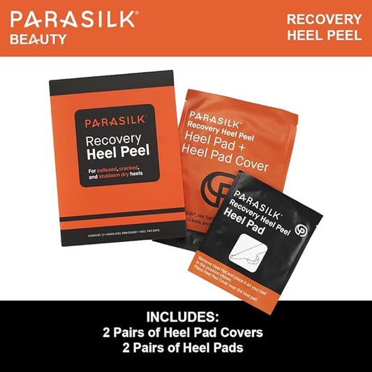 Parasilk Exfoliating Recovery Foot Heel Peel – 2 Pairs - 2 Sets of Exfoliation Gel Heel Pads and 2 Sets of Heel Sock Covers. Targeted Repair for Rough, Dry Skin, Cracked Heels and Feet